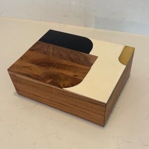 Wooden Box with Black, White, and Gold Accents